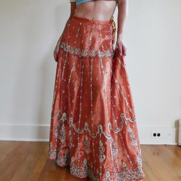 Vintage Beaded Skirt Low Rise Maxi Fairy Embroidered Indian Intricately Beaded - Picture 2 of 10